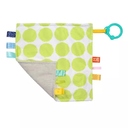 BRIGHT STARTS Morzsolókendő C karikán Little Taggies zöld pöttyök 0hó+