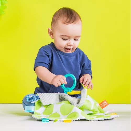 BRIGHT STARTS Morzsolókendő C karikán Little Taggies zöld pöttyök 0hó+