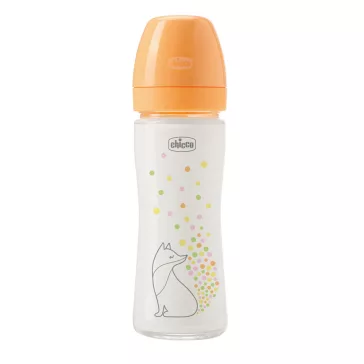   CHICCO Üvegből készült cumisüveg Perfect Easy 240 ml, lassú szilikon áramlás, lányoknak, 0m+