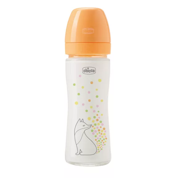 CHICCO Üvegből készült cumisüveg Perfect Easy 240 ml, lassú szilikon áramlás, lányoknak, 0m+