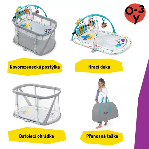 BABY EINSTEIN Játszókerettel és zongorával ellátott kiságy 3in1 Kick & Snooze™ 0hó+