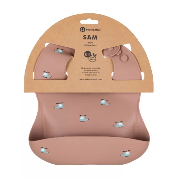 PETITE&MARS Szilikon előke Take&Match Kék Helikopterek 6m+