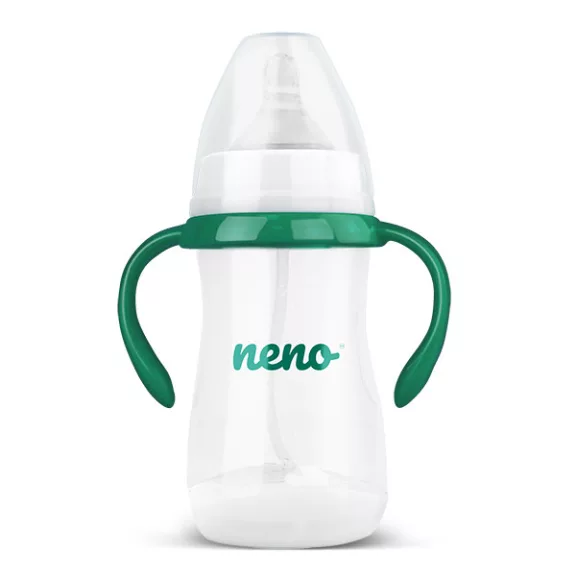 NENO Etető- és tanulócumisüveg fogantyúval és szívórendszerrel, hasfájás elleni hatással, 240 ml