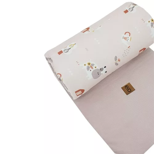 EKO Védő a kiságyba VELVET My farm Powder pink 360x35 cm