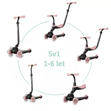   QPLAY Roller / futóbicikli Sema Evo LED fényekkel Coral Pink, életkor 1 - 6 év, legfeljebb 50 kg