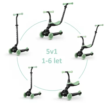   QPLAY Roller / futóbicikli Sema Evo LED lámpákkal Jade Green, életkor 1 - 6 év, legfeljebb 50 kg