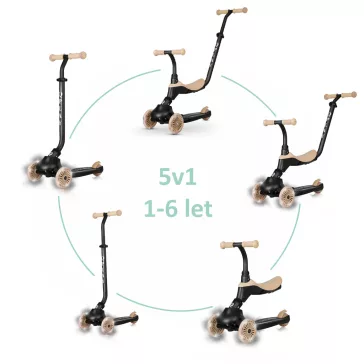   QPLAY Roller / futóbicikli Sema Evo LED fényekkel Khaki, életkor 1 - 6 év, legfeljebb 50 kg