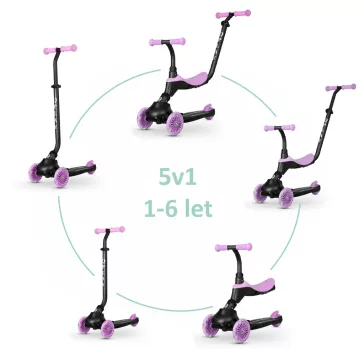   QPLAY Roller / futóbicikli Sema Evo LED fényekkel Lila, életkor 1 - 6 év, legfeljebb 50 kg
