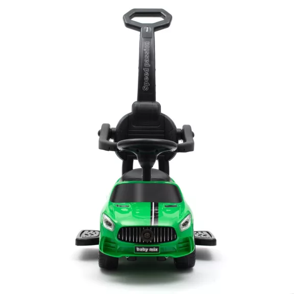 Zenélő bébitaxi vezetőrúddal Baby Mix RACER zöld