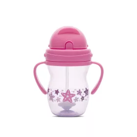   Baby Care szívószálas itató fogantyúval 275ml - Pink/Purple