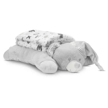   Lorelli Poffy Duo takaró 75x90 cm párnával 45x30 cm - White Grey Teddy Bear