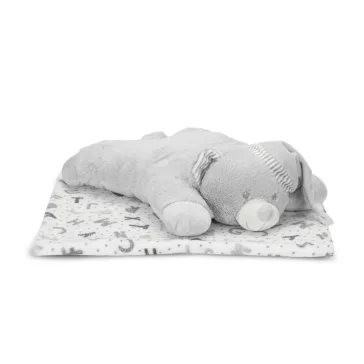   Lorelli Poffy Duo takaró 75x90 cm párnával 45x30 cm - White Grey Teddy Bear