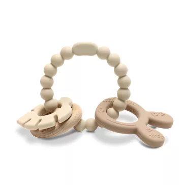 Lorelli Nyuszi szilikon és bükkfa rágóka - Natural Beige