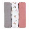 Petite&Mars Bambusz muszlin 3db-os pelenka szett, Moussy Rose Rainbows, 68 x 68 cm