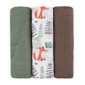   Petite&Mars Bambusz muszlin 3db-os pelenka szett Moussy Forest Fox 68 x 68 cm