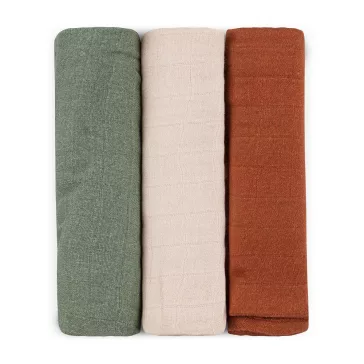   Petite&Mars Bambusz muszlin 3db-os pelenka szett Moussy Earth Tones 68 x 68 cm