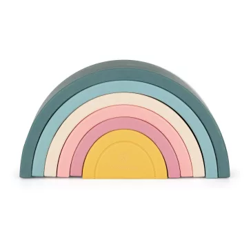   Petite&Mars szilikon egymásra rakható játék, Rainbow, Misty Green, 12 hó+