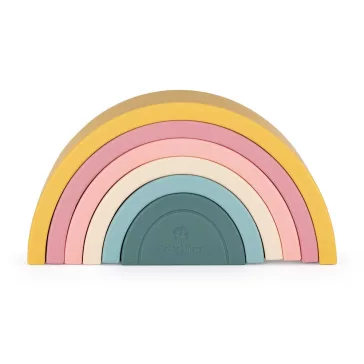   Petite&Mars Szilikon egymásra rakható játék, Rainbow, Intense Ochre, 12 hó+