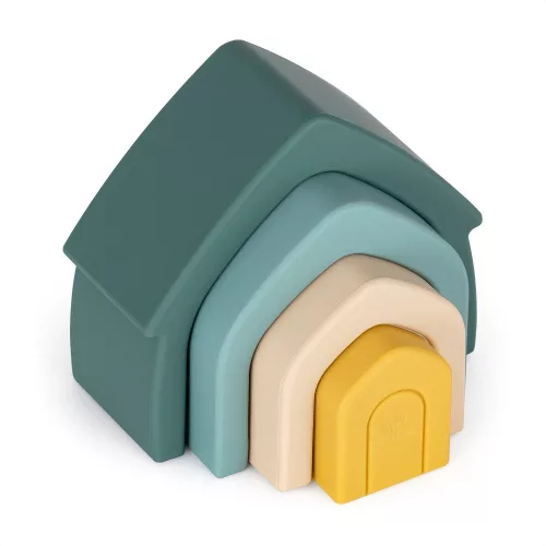Petite&Mars szilikon egymásra rakható játék, House, Misty Green, 12 hó+