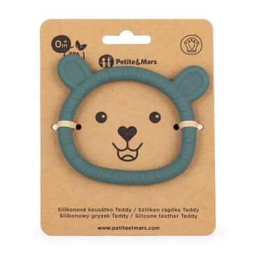 Petite&Mars Szilikon rágóka, Teddy, Misty Green, 0 hó+