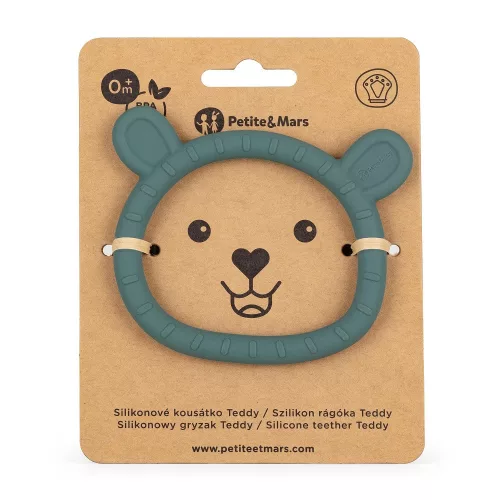 Petite&Mars Szilikon rágóka, Teddy, Misty Green, 0 hó+