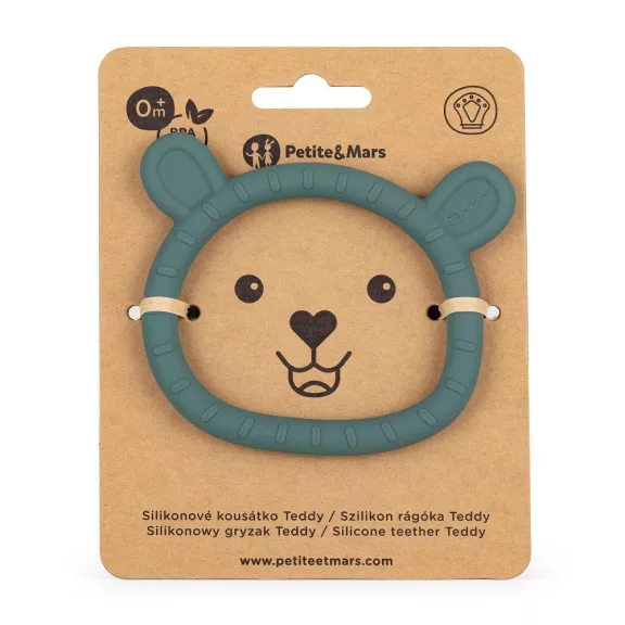 Petite&Mars Szilikon rágóka, Teddy, Misty Green, 0 hó+