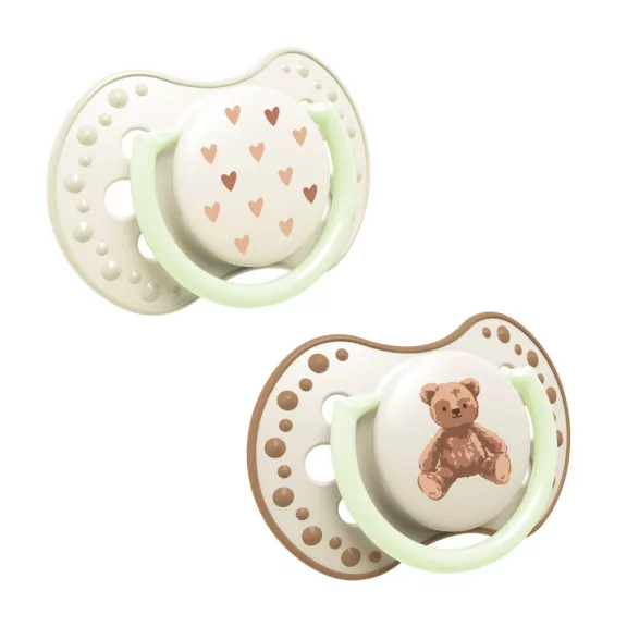 LOVI világító dinamikus szilikon cumi TEDDY LOVE 0–6 hó 2 db