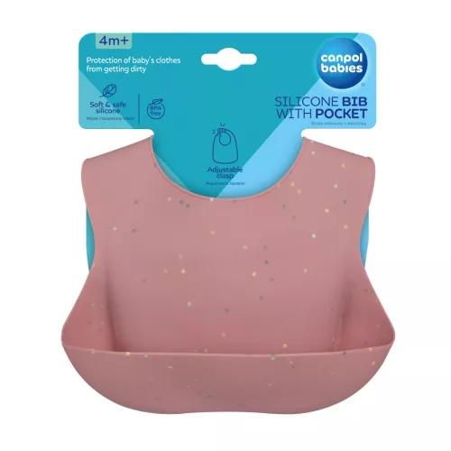 Canpol babies Szilikon előke zsebbel, DOTS - pink