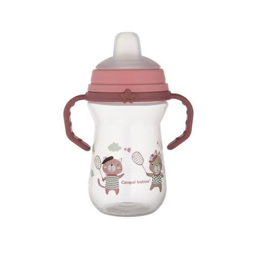 Canpol babies Itatópohár szilikonos ivócsőrrel, FirstCup, 250 ml, Bonjour Paris - rózsaszín