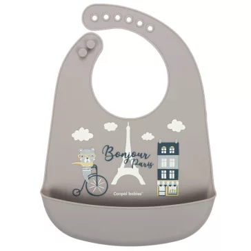   Canpol babies Szilikon zsebes előke, BONJOUR PARIS - navy bézs