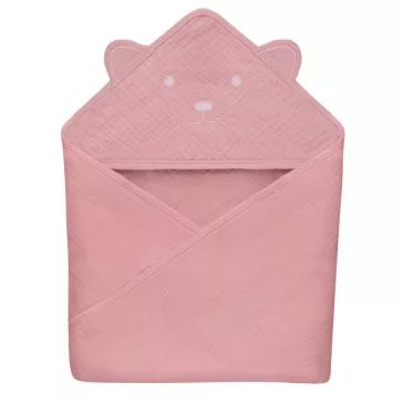 Lionelo Muszlin pamut kapucnis törölköző - Pink Baby
