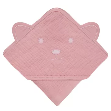 Lionelo Muszlin pamut kapucnis törölköző - Pink Baby