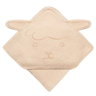 Lionelo Muszlin pamut kapucnis törölköző - Beige Sand