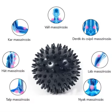 VivaFit Tüskés masszírozó labda 7,5 cm - fekete