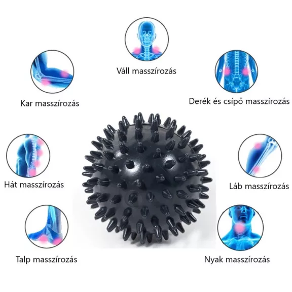 VivaFit Tüskés masszírozó labda 7,5 cm - fekete