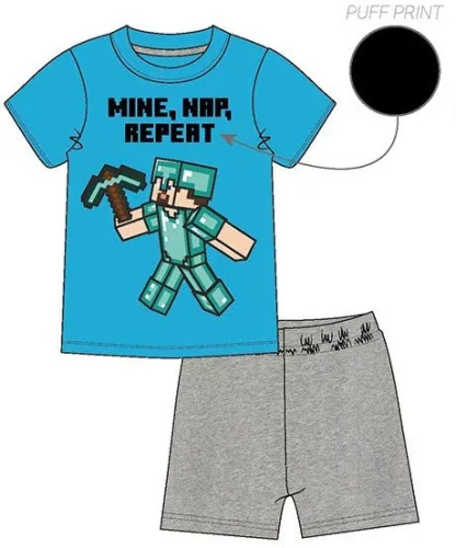 Minecraft Mine Nap Repeat gyerek rövid pizsama 6 év / 116 cm