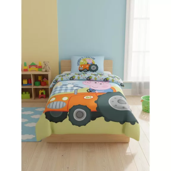 Peppa malac George's Tractor gyerek, ovis ágyneműhuzat 100×135cm, 40×60 cm