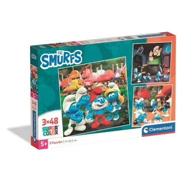Hupikék törpikék Village 3x48 db-os puzzle Clementoni