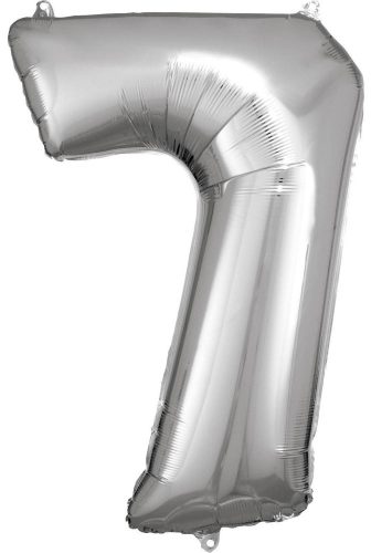 Ezüst Silver óriás szám fólia lufi 7-es, 83x55 cm