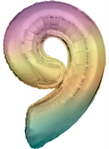 Színes Pastel Rainbow óriás szám fólia lufi 9-es, 83 cm