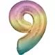 Színes Pastel Rainbow óriás szám fólia lufi 9-es, 83 cm
