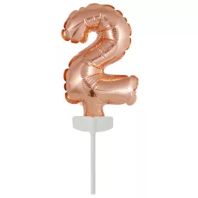Színes Rose Gold 2-es szám fólia lufi tortára 13 cm