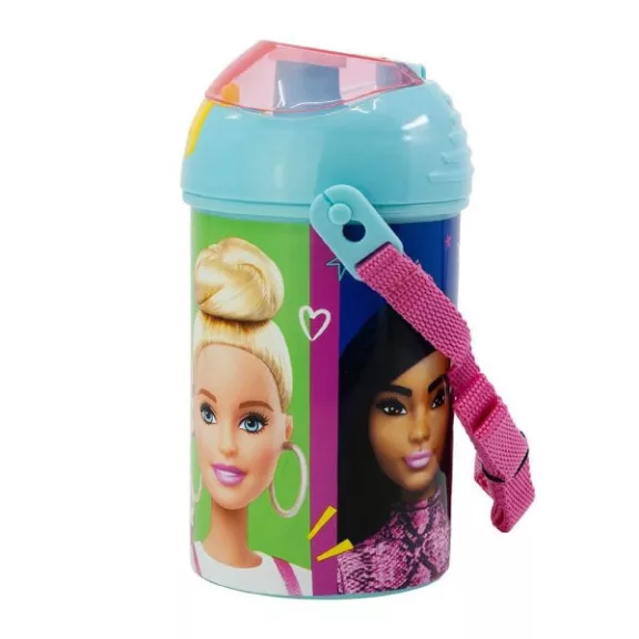 Barbie Happy Thoughts műanyag szívószálas kulacs akasztóval 450 ml