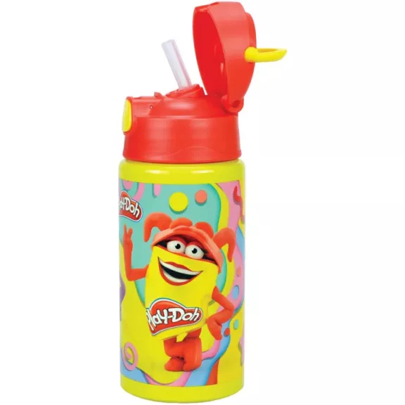 Play-Doh Happy alumínium szívószálas kulacs akasztóval 500 ml