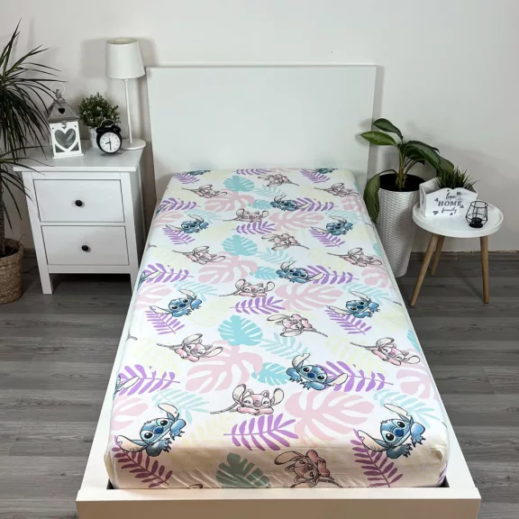 Disney Lilo és Stitch, A csillagkutya Leaves gumis lepedő 90x200 cm