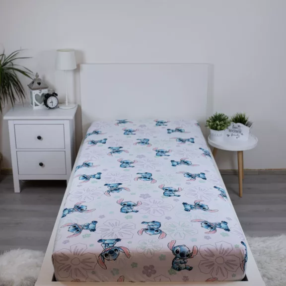 Disney Lilo és Stitch, A csillagkutya Ohana White gumis lepedő 90x200 cm