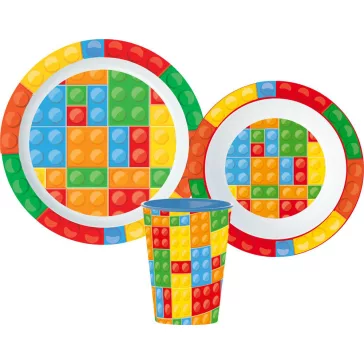 Lego mintázatú Bricks étkészlet, micro műanyag szett