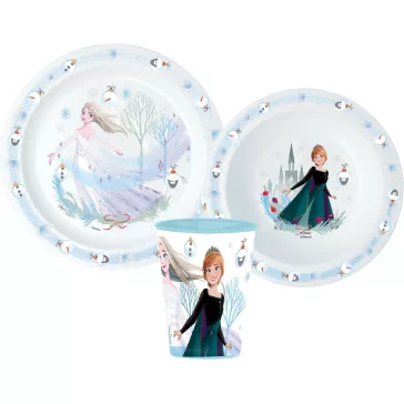   Disney Jégvarázs Royally Cool Karácsonyi étkészlet, micro műanyag szett, pohárral 260 ml