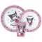 Hello Kitty Kuromi étkészlet, micro műanyag szett, pohárral 260 ml 