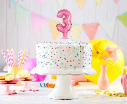 Rózsaszín 3-as Pink szám fólia lufi tortára 13 cm